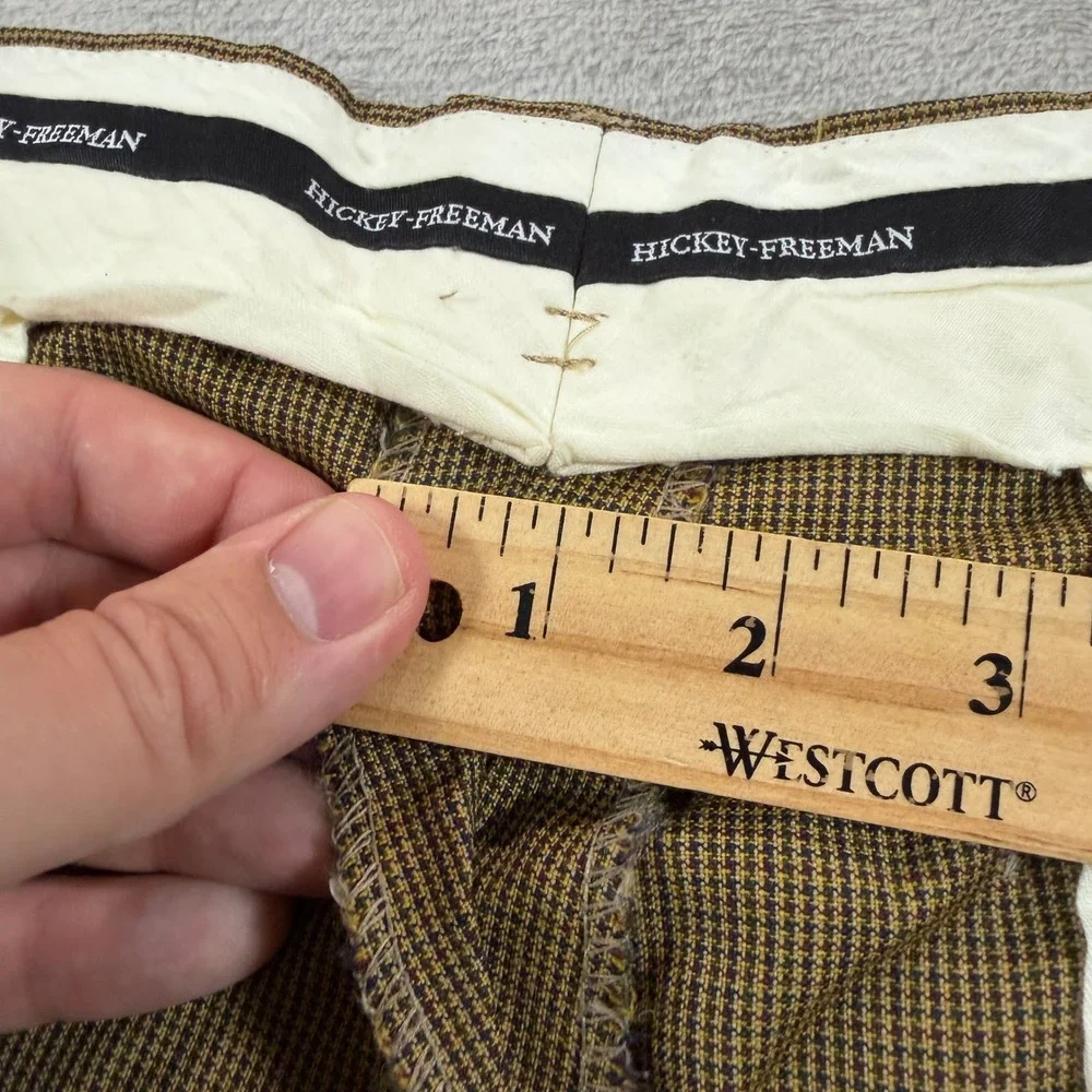 Vintage Hickey Freeman Mens 38x34 Brown Micro Check Pleated Wool Dress Pants EUC
